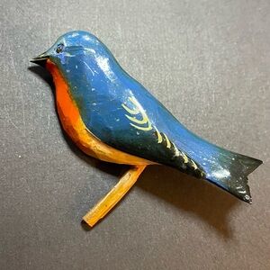 Vintage Hand Painted Carved Bluebird Pin Takahashi Style